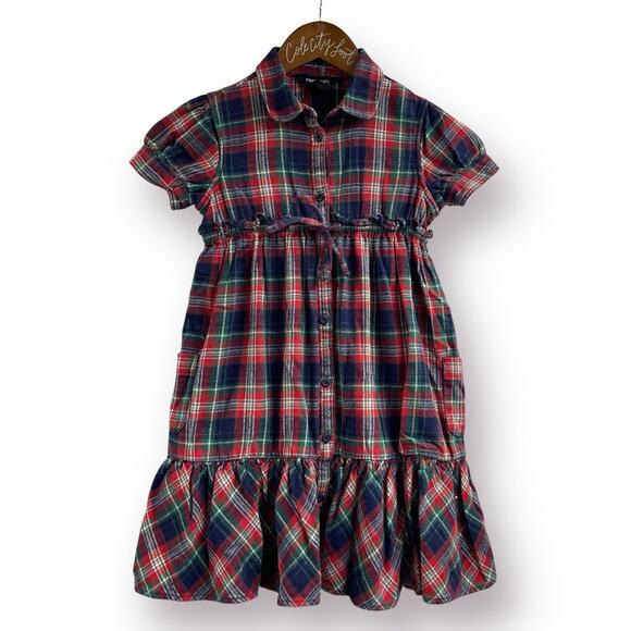 Ralph Lauren Plaid Dress 6X Red Blue Green Ruffle - Picture 1 of 8